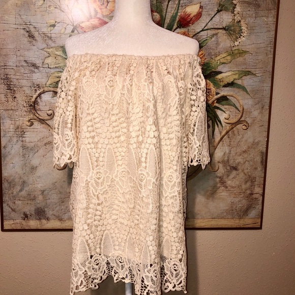 Adiva Tops - Adiva Ivory Lace Off the Shoulder Boho Shirt Sz 2X